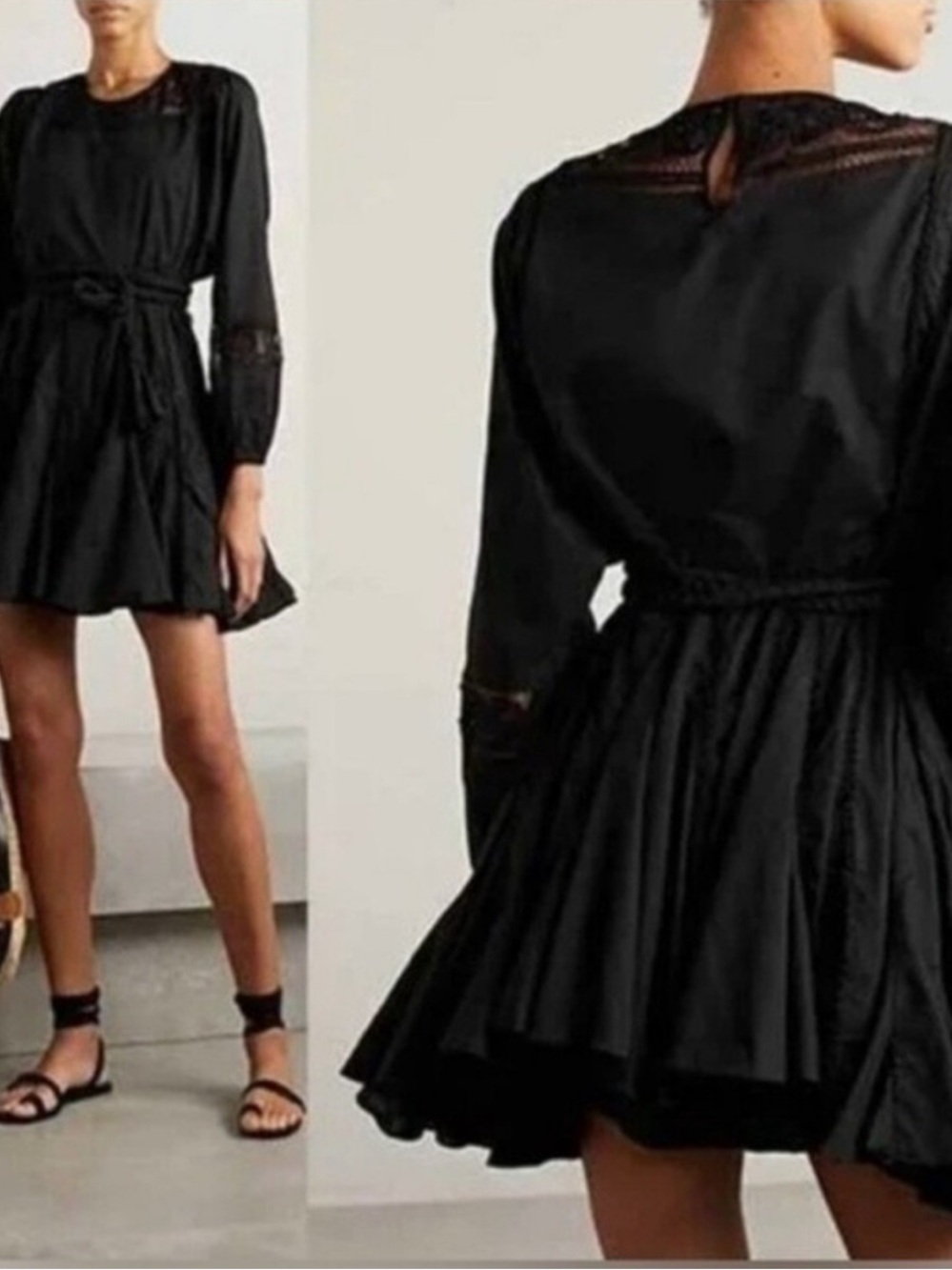 NWT Rhode Dress Ella Fit & Flare Braided Belt Mini in Black & Crochet Trim